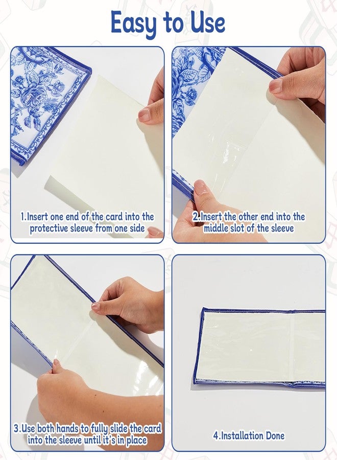 Bornerwhite 4 Pack Chinoiserie Mahjong Card Holder Fit Large Print Size(6 1/8”x4 3/4”) Blue Chinoiserie Print Mahjong Card Sleeve Fabric Plastic Soft Scorecard Cover Mahjongg Card Protector Set Gifts - Image 4